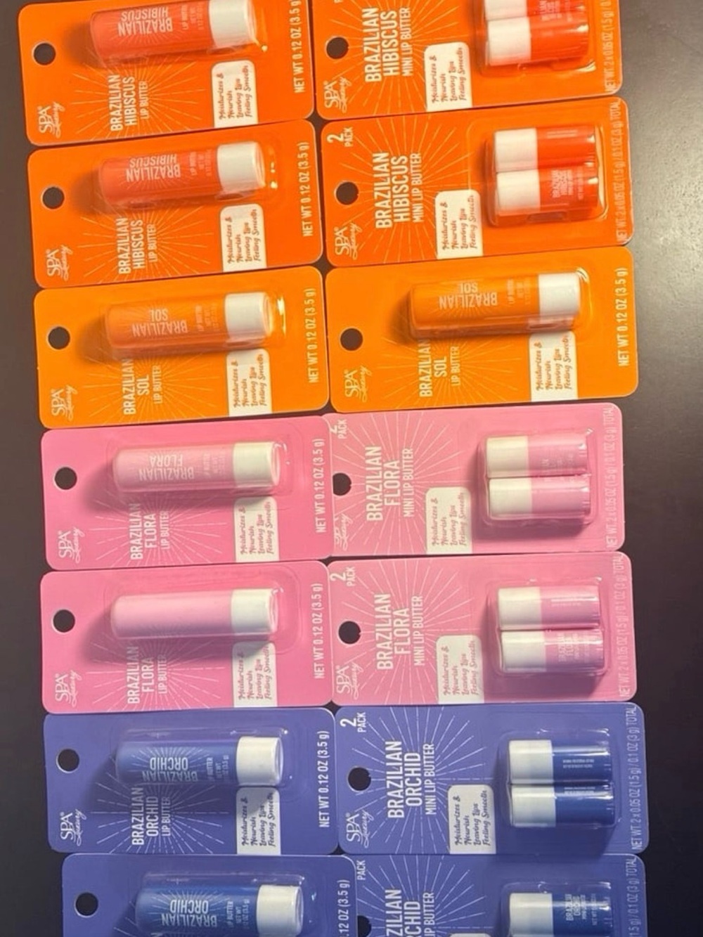 Brazilian Lip Balm Trio - Orange, Pink, Blue